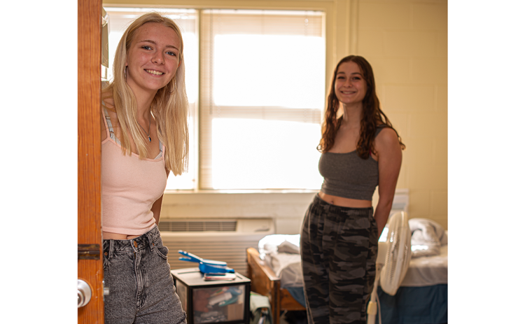 Students Anslee Parrish (left) of Monroe and Carlie Crane (right) of Clayton move into their new dorms before the start of the new semester. RACHEL PLEASANT/Submitted
