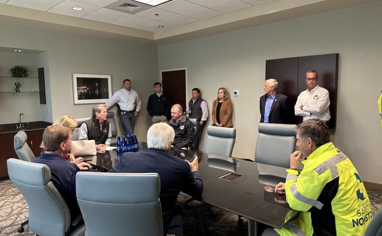 Gov. Brian Kemp meets with emergency personnel Wednesday in preparation for any potential emergency situations that arise from the remnants of Hurricane Ian. GOVERNOR’S OFFICE/Submitted