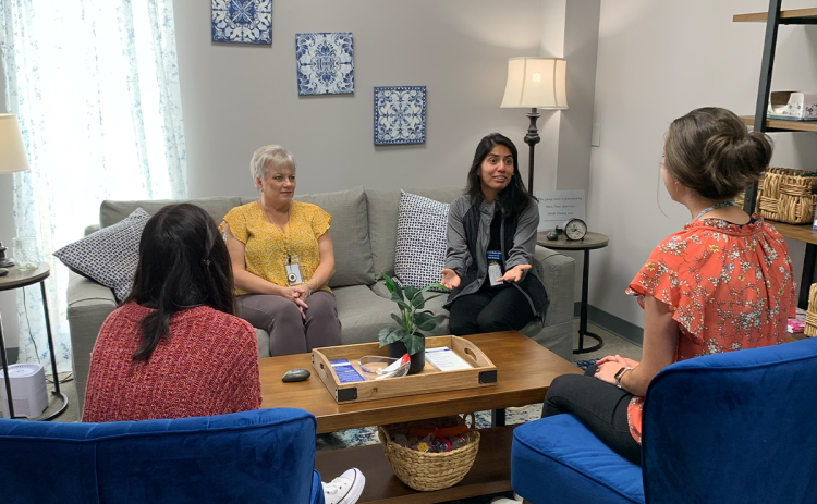 Andrea Shoemaker (left) and Jasmine Murillo (bilingual advocate) meet with survivors in Rape Response’s Group Room, where they can bring friends or family and receive support or report a crime to law enforcement, if needed.  JEN TARNOWSKI/Submitted
