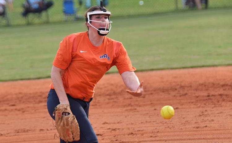 Habersham Central's Emma Forester fires to the plate against Franklin County earlier this season. SHANE SCOGGINS/CNI photo