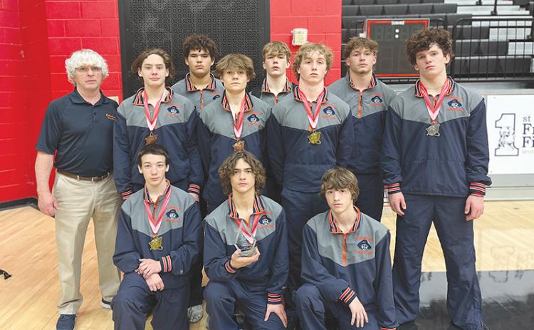 Habersham wrestlers fared well at the Arrowhead Classic at Stephens County on Saturday. Participants included (front row, from left) Zach Chitwood, Westin Lakey and Andrew Sosebee. Middle row are (from left) Ryan McDonald, Eli Thorton, Justin Whitney and Callum Spivey. Back row are (from left) coach Morris Brooks, Javonte Brown, Jayden Garrison and Landyn Savage.