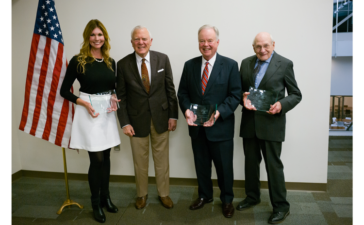 Former Gov. Nathan Deal (second from left) took a minute to visit with American Values Dinner honorees Mary Beth Horton, John Wilkinson and The Rev. Billy Burrell after Thursday’s event at Piedmont University. ZACH TAYLOR/Special