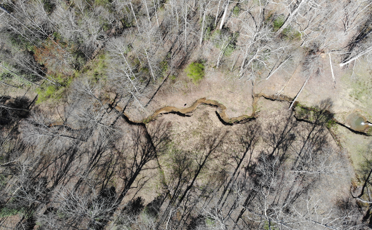 A vuew from above the area searched for a missing child Monday is shown by Habersham County Sheriff’s Office drone cam. HABERSHAM COUNTY/Submitted