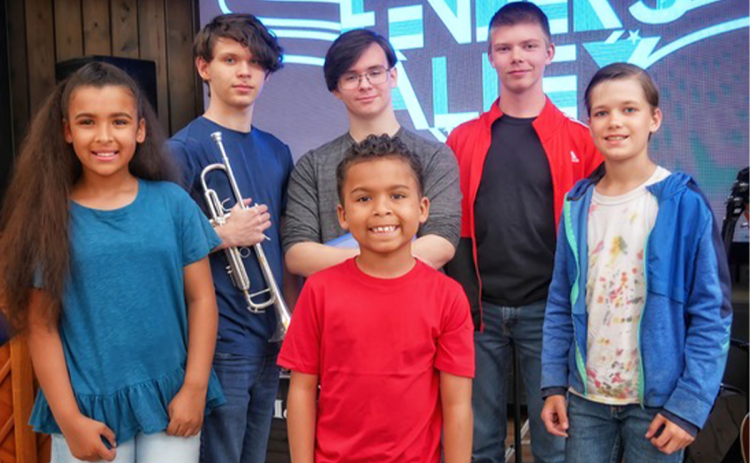 The Clarkesville Pops makes their debut tour of Northeast Georgia, starting in Fender’s Alley. Back row (left to right) are Gabriel Laitenbach, Fox Grey and Drew Burns. Front row are Kiah Langston, Kota Langston and Charlie Freeman. JUSTIN FREEMAN/Submitted