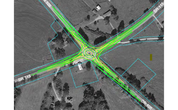 Shown is a drawing for the future roundabout at Georgia Highways 105 and 115. GEORGIA DEPARTMENT OF TRANSPORTATION