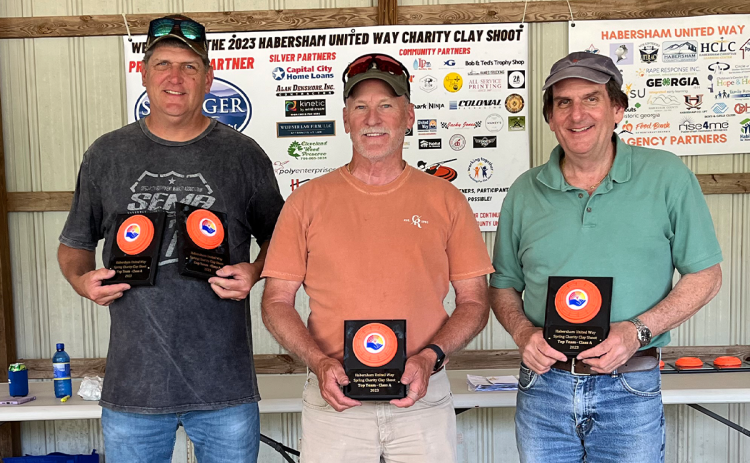 The first-place Class A Top Team in the clay shoot was Street Toys. Pictured (from left) are Bill Nealis, Tim Sweat and Stan Lunsford. Not pictured is Lamar Dean. Lunsford also won the award as the event’s top individual shooter. CANDICE HOLCOMB/ Submitted