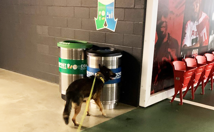 Through a partnership with the Georgia Emergency Management Agency/Homeland Security, Habersham County Sheriff’s Office K-9 Roxy works to ensure Mercedes-Benz Stadium is safe for visitors. HABERSHAM COUNTY SHERIFF'S OFFICE/Submitted