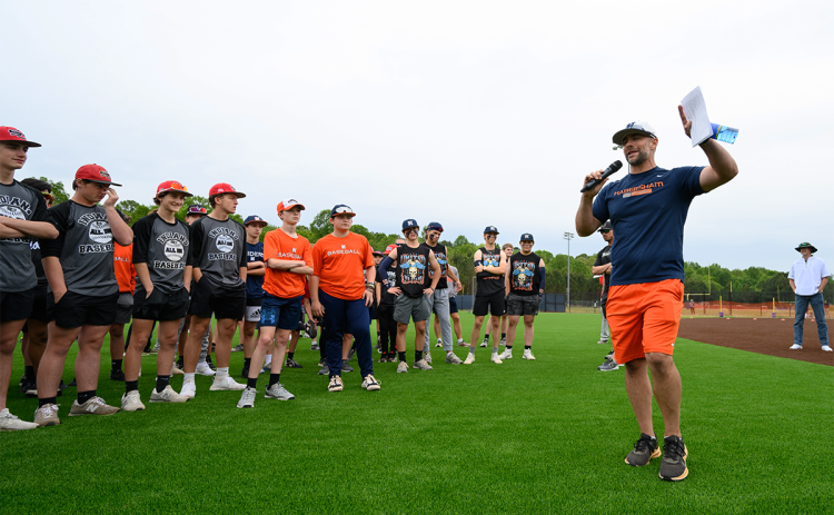 Habersham Central head baseball coach Chris Akridge explains the “rules” of wiffle ball and directs the teams to their designated fields. ZACH TAYLOR/Special