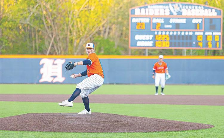 Habersham Central's Kade Nicholson, shown pitching for the Raiders, has been putting in work this summer.