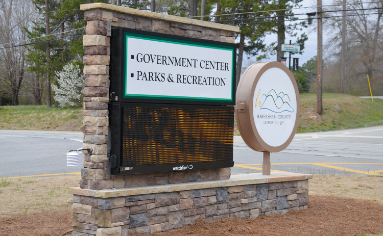 This is the county sign at the administration building in Clarkesville, as it was before it was defaced by vandals with profane remarks about taxes and a county commissioner. The Northeast Georgian made the decision not to show the picture of the vandalism due to its graphic nature. FILE