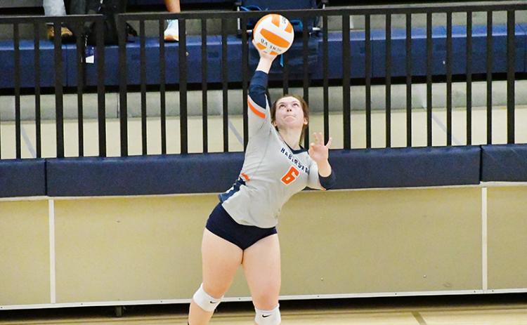 Habersham Central’s Callyn Chosewood serves during a recent home match. LANG STOREY/Staff