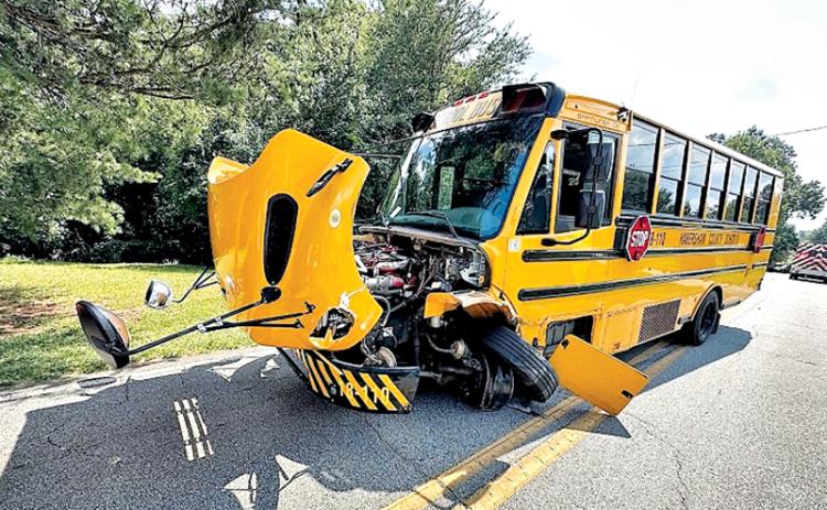 A school bus was smashed up in an  alleged DUI crash on Aug. 31. HABERSHAM COUNTY/Submitted