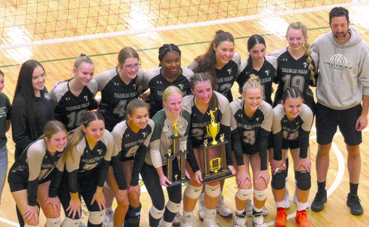 Tallulah Falls’ volleyball team brought home another area tournament title on Saturday. Show are (back row, from left) manager Emilee Jones, assistant coach Rebakah Jennings, Ashlyn Yaskiewicz, Shelby Whisnant, Kiersten George, Katarina Foskey, Rebecca Heyl, Skylyn Yaskiewicz and Lady Indians head coach Matt Heyl. Front row are (from left) Chesney Tanksley, Julia Smith, Julianne Shirley, Kate Gary, Addy McCoy, Claire Kelly and Iva Ristic. TFS ATHLETICS/Submitted