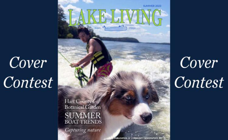 Brandi Brown of Elberton captured this photo of her son, Rylan Brown, wakesurfing with Dunk, a mini-Australian shepherd, on Memorial Day 2023 at Clarks Hill Lake. Brown’s photo was featured on the cover of the summer edition of Lake Living magazine. Photo/Brandi Brown