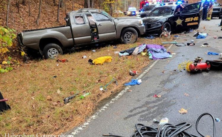 The road was a mess after officers had to use a PIT manuever to stop a burglary suspect Monday. HABERSHAM COUNTY/Submitted