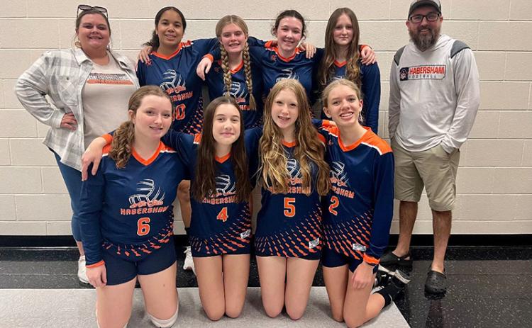 Members of Habersham rec’s 14U volleyball team who went to the state tournament and finished third are (back row, from left) Assistant Coach Tiffany Trubey, Makayla Moss, Aliannah Trubey, Kara Ivie, Jill Hicks and Head Coach Josh Trubey. Front row are (from left) Lylah Couter Maggie Witt, Taegan Lanier and Jesanna Smith. Not pictured are Chloe Brown and Chassey Richard. SUBMITTED