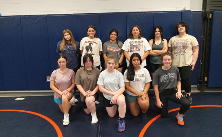 Members of Habersham Central’s girls wrestling team include (front row, from left) Natalie Gosnell, Samara Beck, Mckenzie Spradley, Shaina Xiguin and Hailey Speed. Back row are (from left) Kyleigh Thomann, Emma Ryals, Emili Zavala, Melia Mead, Gracie Abernathy and Ava Gregg. Not pictured is Sarah Morris. MORRIS BROOKS/Submitted