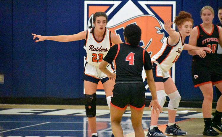 Habersham Central’s Kyia Barrett directs traffic on defense during Saturday’s game against Stephens County. The teams meet again this Saturday, Dec. 9, in Toccoa. The girls game is at 12:30 p.m. with the boys at 2 p.m. MATTHEW OSBORNE/Staff