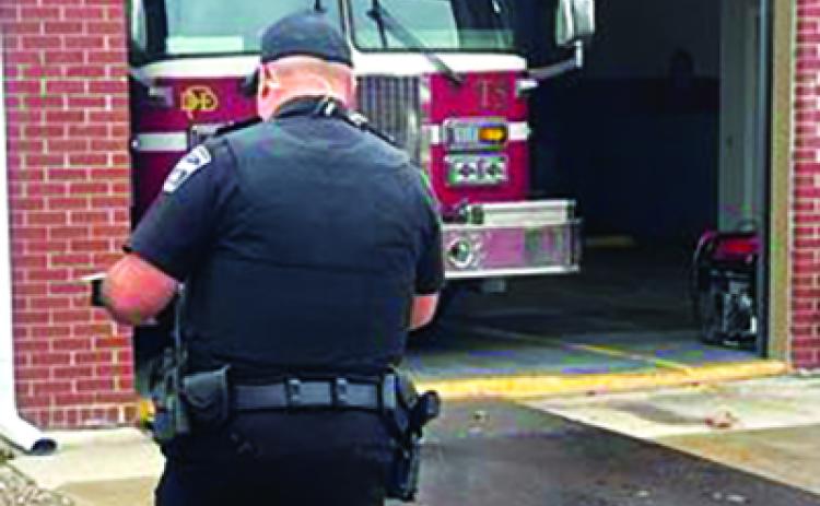 A Demorest Police Officer arrives at the Fire Department to settle a dispute on Feb. 10. SUBMITTED