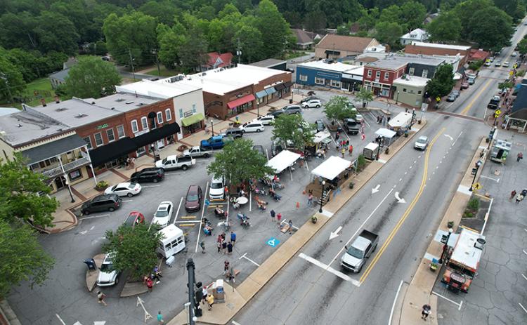 Downtown Clarkesville is shown during a festival, as seen from a drone flying above. ZACH TAYLOR/Special